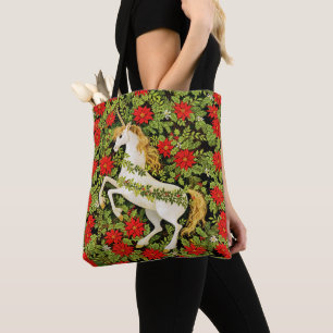 Merry Christmas Unicorn Red Green White Tote Bag