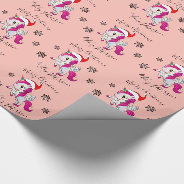 Merry Christmas unicorn & snowflakes personalised Wrapping Paper (Corner)