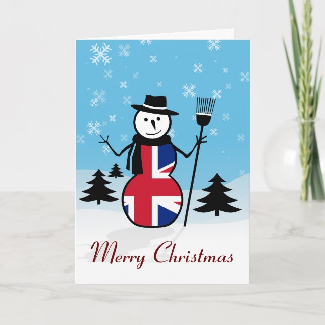 Merry Christmas Union Jack British Snowman Card (Front)