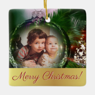 Merry Christmas Unique Fun Bauble Photo Frame Ceramic Ornament