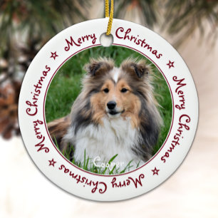 Merry Christmas Unique Trendy Red Pet Dog Photo Ceramic Ornament