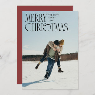 Merry Christmas Unique Typography Photo Holiday Card