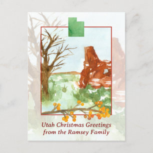 Merry Christmas Utah Red Rock Mountains Southwest Holiday Postcard