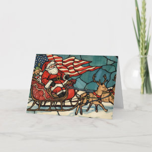 Merry Christmas Veteran Patriotic Santa  Holiday Card