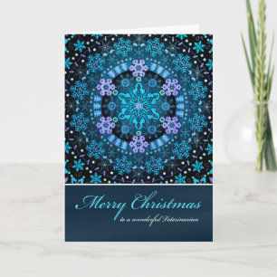 Merry Christmas Veterinarian, Blue Boho Snowflakes Holiday Card