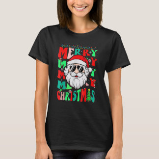 Merry Christmas Vibes Family Santa 2022 Groovy Squ T-Shirt