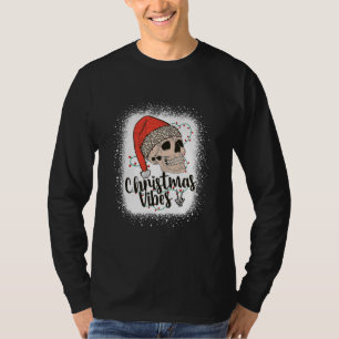 Merry Christmas Vibes Peace Hand Skull In Leopard T-Shirt