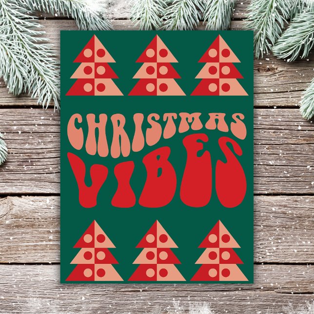 Merry Christmas Vibes Retro Holiday Postcard (Creator Uploaded)