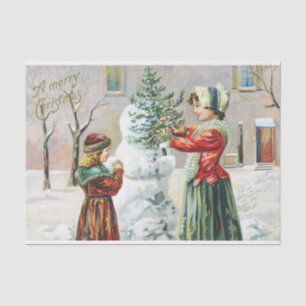 Merry Christmas Victorian Family and Snowman Tissue Paper