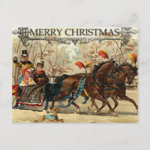 Merry Christmas Victorian Family Carriage Holiday Postcard