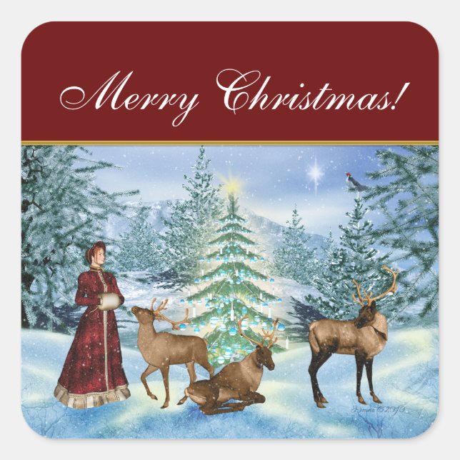 Merry Christmas Victorian Winter Scene Stickers (Front)