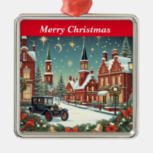 Merry Christmas Village Metal Ornament