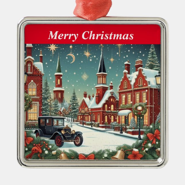 Merry Christmas Village Metal Ornament (Front)