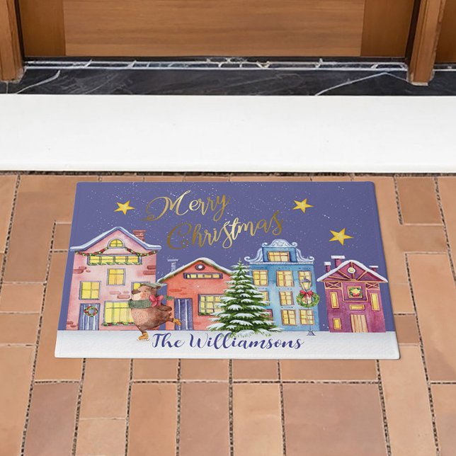 Merry Christmas Village Scene Holiday  Doormat (Creator Uploaded)