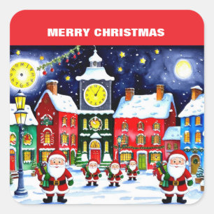 Merry Christmas village with Santa Claus Square Sticker