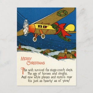 Merry Christmas Vintage Aeroplane Holiday Postcard
