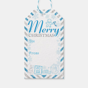 Merry Christmas Vintage Air Mail Glitter Gift Tags