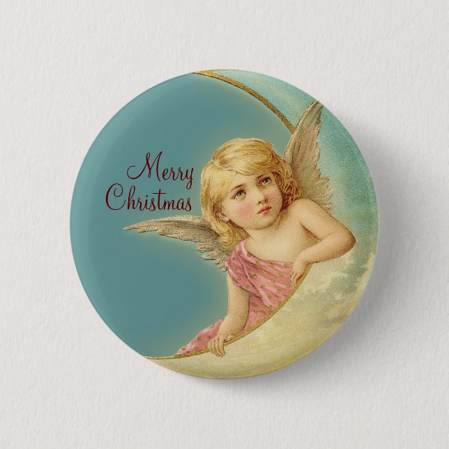 Merry Christmas Vintage Angel CC0252 Round Button (Front)