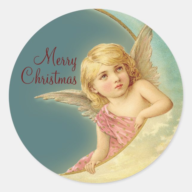 Merry Christmas Vintage Angel CC0253 Round Sticker (Front)