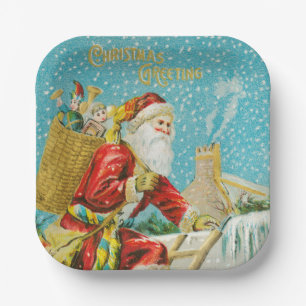 Merry Christmas vintage art   Paper Plate
