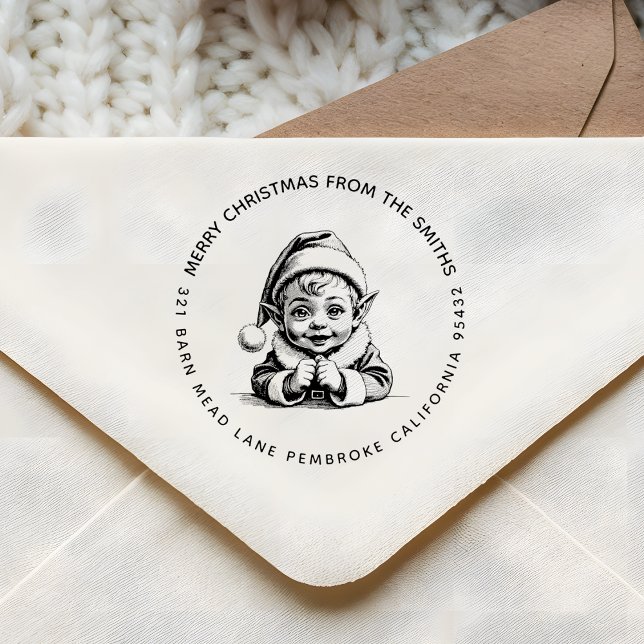 Merry Christmas Vintage Baby Elf in Santa's Hat Self-inking Stamp (Creator Uploaded)