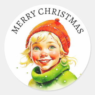 Merry Christmas   Vintage Blonde Little Girl Classic Round Sticker