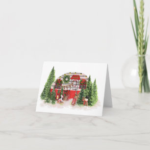 Merry Christmas Vintage Camper in the Woods  Card
