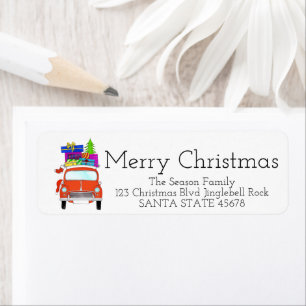 Merry Christmas Vintage Car label Return Address Label