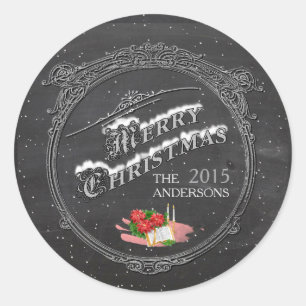 Merry Christmas Vintage Chalkboard Classic Round Sticker
