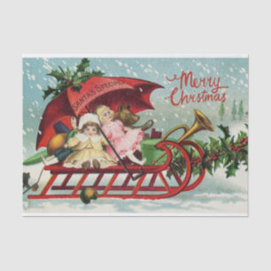 Merry Christmas Vintage Children on Santa's Sleigh Tissue Paper