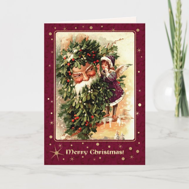 Merry Christmas. Vintage Christmas Angel  Holiday Card (Front)