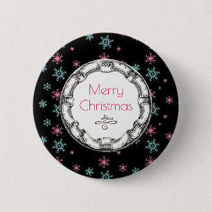 Merry Christmas Vintage Circle With Snowflakes 6 Cm Round Badge