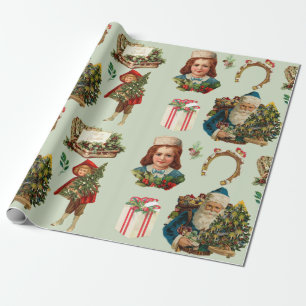 Merry Christmas Vintage Collage with Santa Wrapping Paper