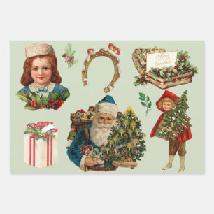 Merry Christmas Vintage Collage with Santa Wrapping Paper Sheet