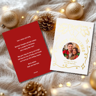 Merry Christmas Vintage Coquette Bow Spruce Photo Foil Holiday Card