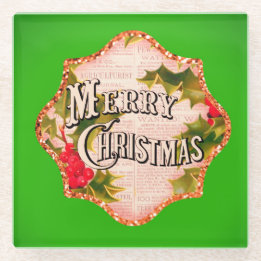Merry Christmas Vintage Country Gift Glass Coaster