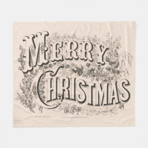 Merry Christmas, Vintage Currier & Ives Print Fleece Blanket