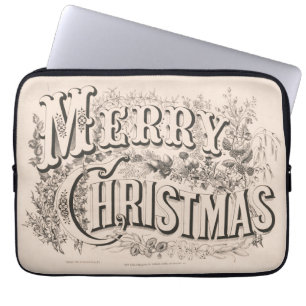 Merry Christmas, Vintage Currier & Ives Print Laptop Sleeve