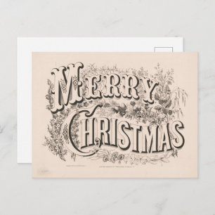 Merry Christmas, Vintage Currier & Ives Print Postcard