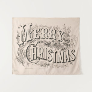 Merry Christmas, Vintage Currier & Ives Print Tapestry