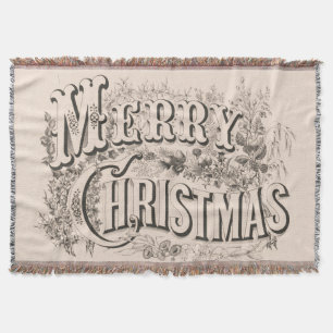 Merry Christmas, Vintage Currier & Ives Print Throw Blanket