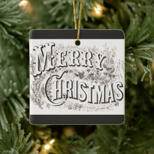 Merry Christmas, Vintage Currier & Ives (reprod) Ceramic Ornament