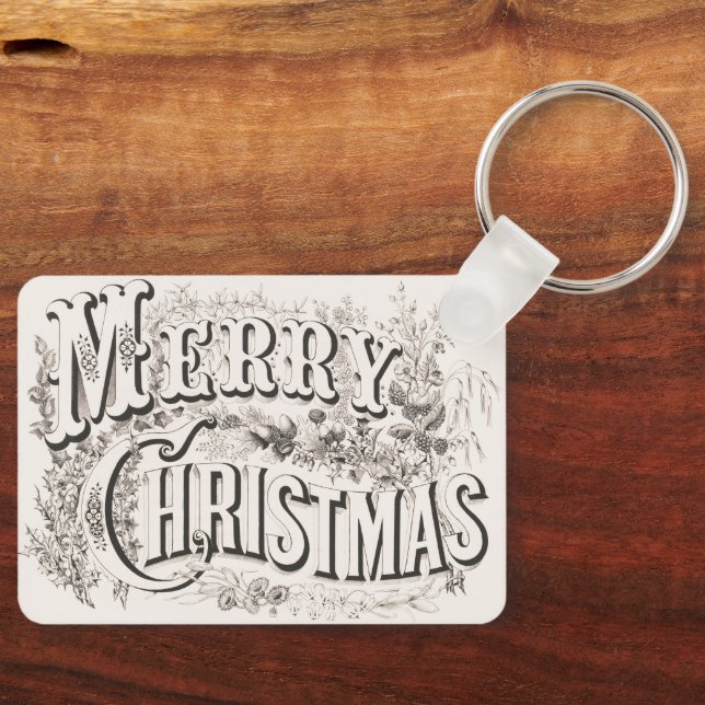 Merry Christmas, Vintage Currier & Ives (reprod) Key Ring (Front)