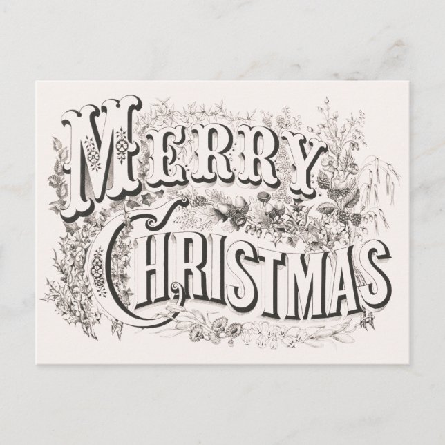 Merry Christmas, Vintage Currier & Ives (reprod) Postcard (Front)