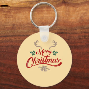 Merry Christmas Vintage Design Red & Green Key Ring