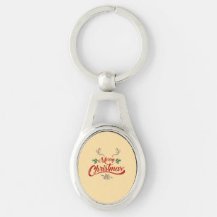 Merry Christmas Vintage Design Red & Green Key Ring