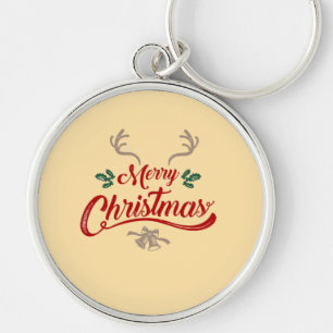 Merry Christmas Vintage Design Red & Green Key Ring