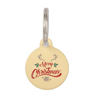 Merry Christmas Vintage Design Red & Green Pet Tag