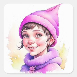 Merry Christmas   Vintage Elf in Purple Square Sticker