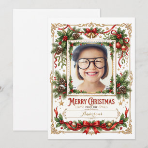 Merry Christmas Vintage Family Kid Photo  Holiday Card